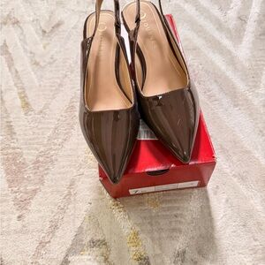 Journee Collection Dark Brown Patent Slingback Heels